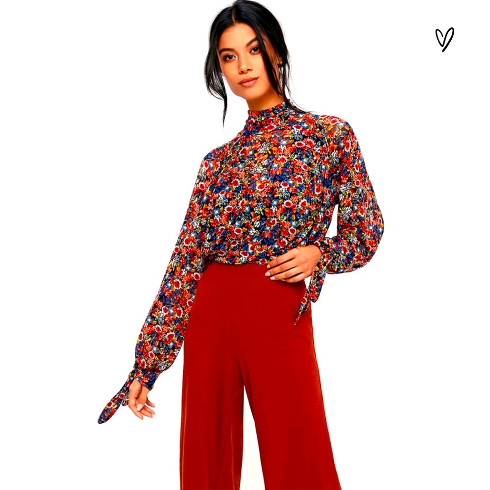 NWOT  Free People  Floral Print Mesh Long Sleeve Crop Top Size M